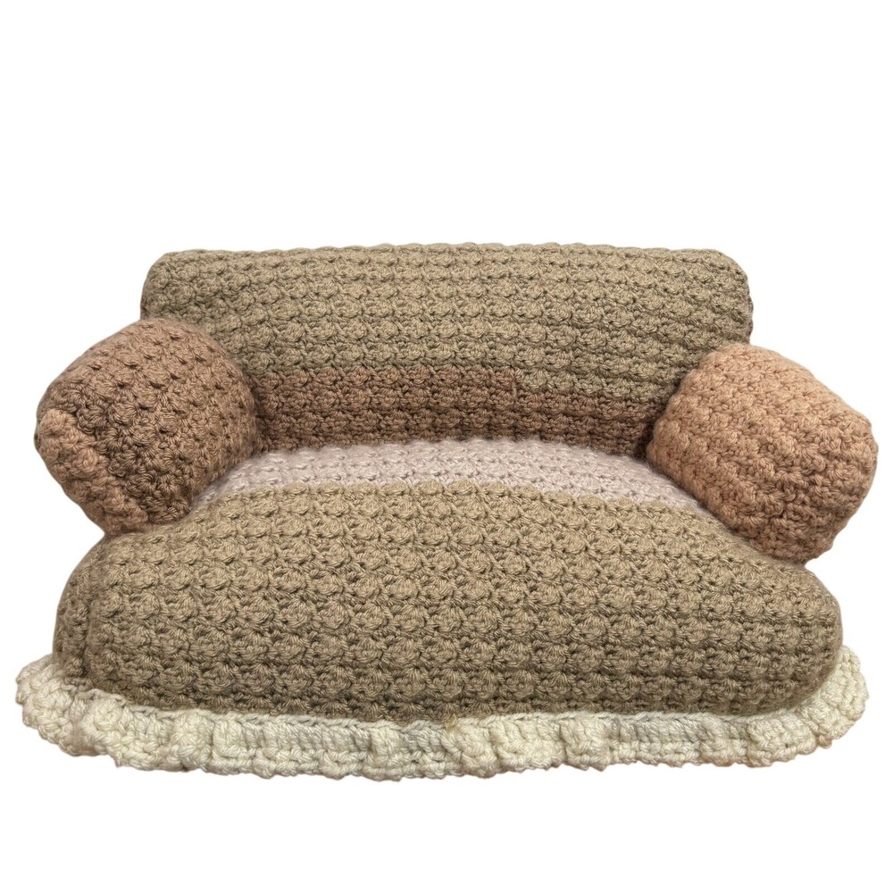 Vintage Couch 70s Colors Handmade Crocheted Furniture For‎ Dolls Crochet Knit